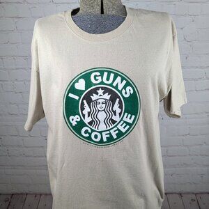 I Love Guns & Coffee Large Beige T-Shirt